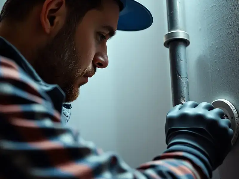 Professional plumber inspecting pipes in Alaska home